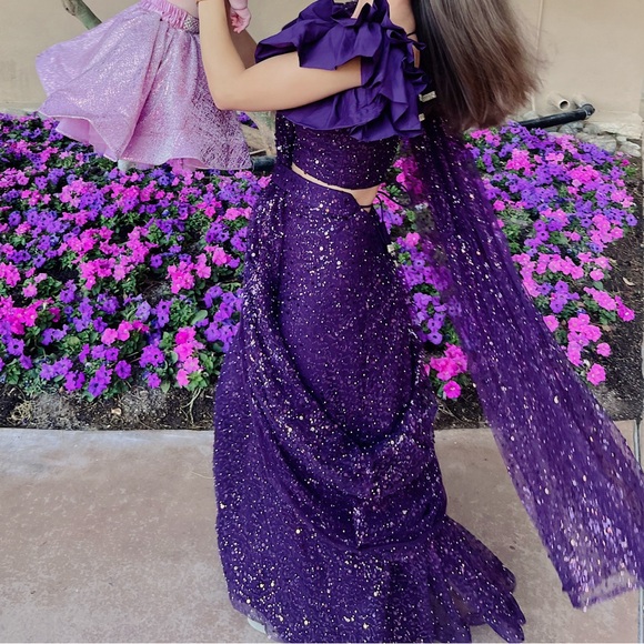 Purple Pre Stitched Embroidered Saree and Blouse Set - Picture 5 of 11